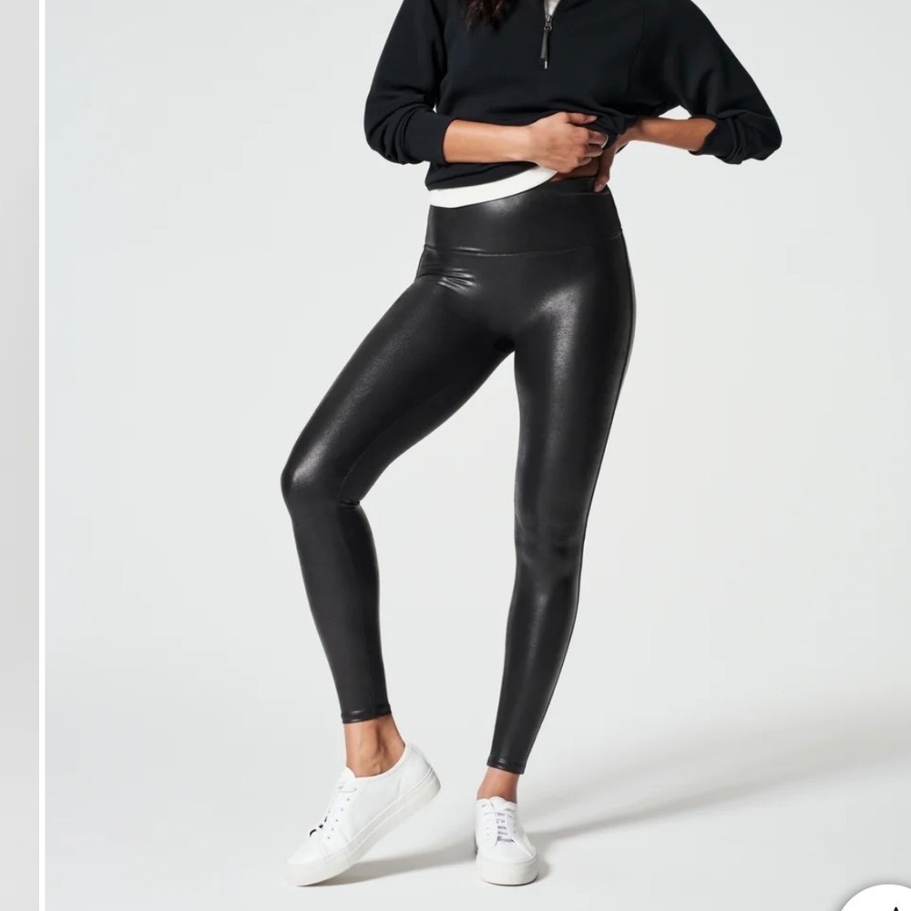 Spanx XL Faux Leather Leggings Black High Waisted Shaping